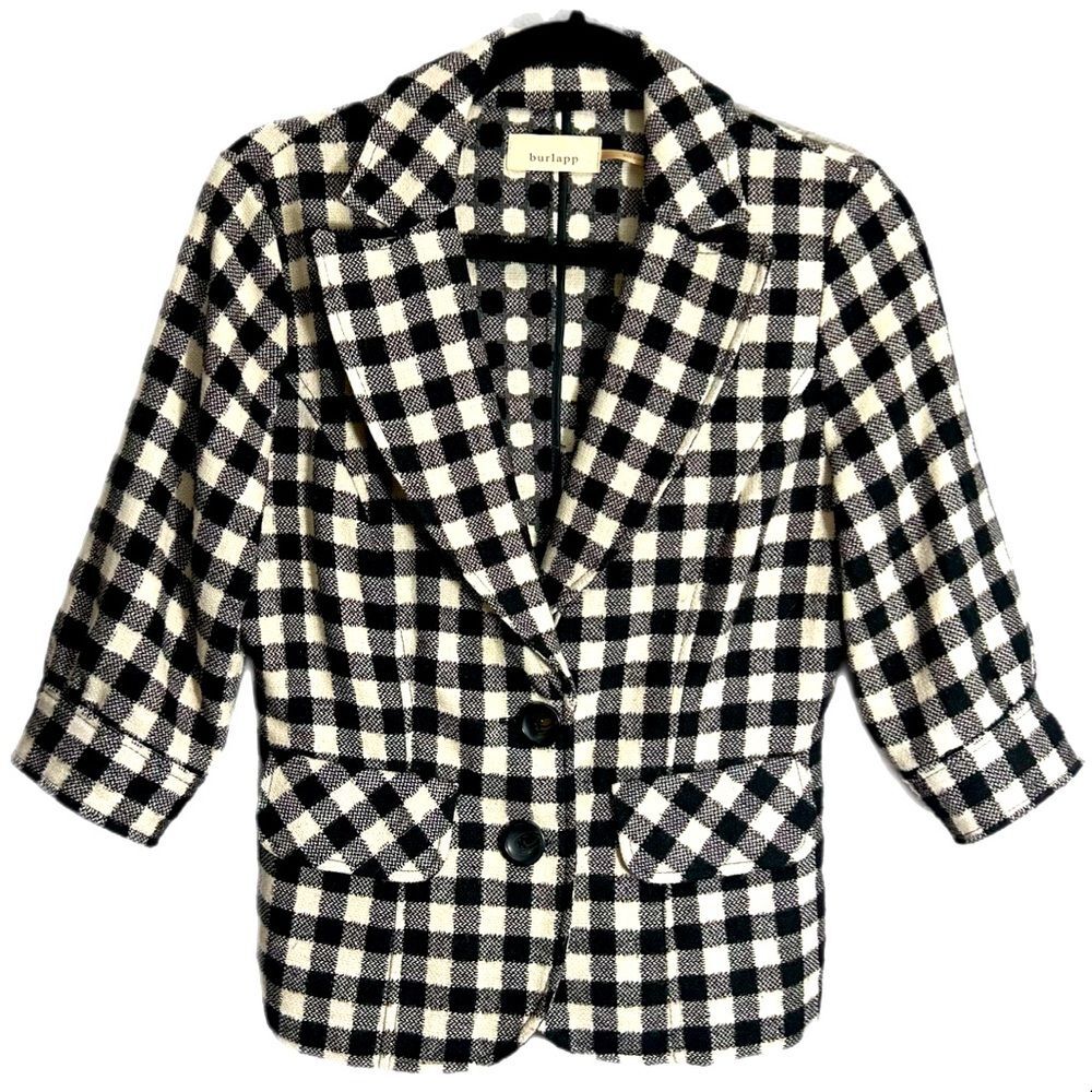 Anthropologie Burlapp Size 4 Wool Blend Black and cream checkered jacket